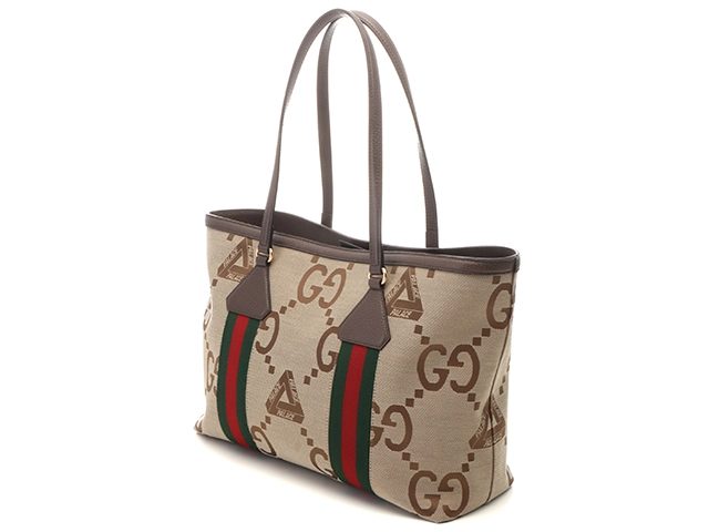 GUCCI グッチ ジャンボGGトートバッグ ベージュ/ダークブラウン キャンバス/レザー 723736 PALECEコラボ2022年 【472】YY