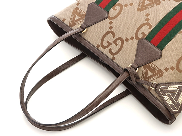 GUCCI グッチ ジャンボGGトートバッグ ベージュ/ダークブラウン キャンバス/レザー 723736 PALECEコラボ2022年 【472】YY