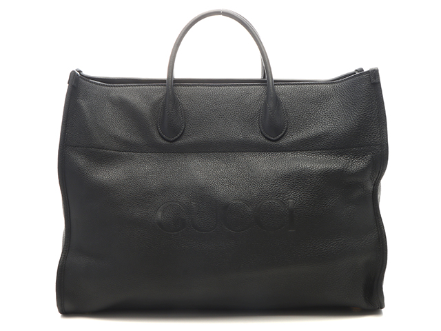 GUCCI ブラックレザートートバッグ GUCCI グッチ ロゴ ラージ2WAYトートバッグ ブラック レザー 674837
