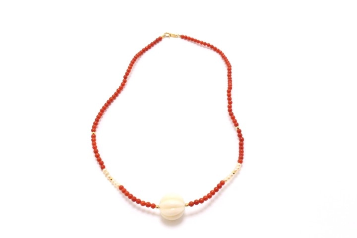 JEWELRY ノンブランドジュエリー ネックレス K18 ゴールド コーラル 珊瑚 パール 真珠 【460】2145000240006