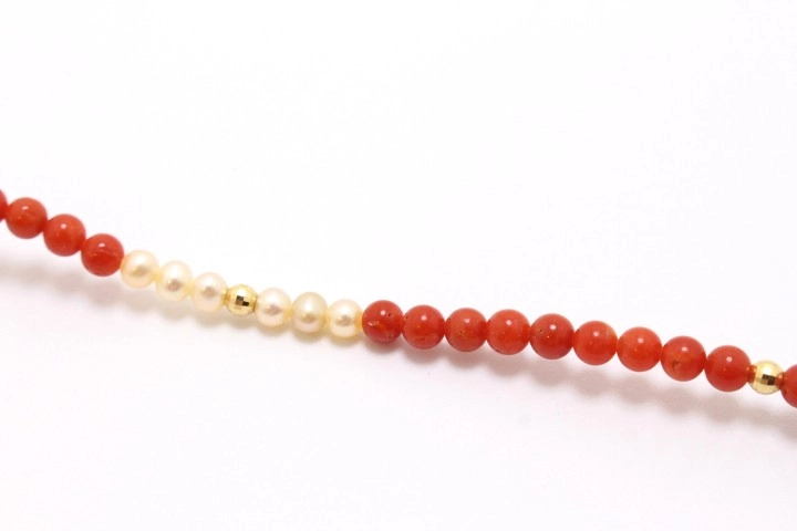 JEWELRY ノンブランドジュエリー ネックレス K18 ゴールド コーラル 珊瑚 パール 真珠 【460】2145000240006