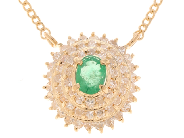 JEWELRY　ノンブランドジュエリー　ネックレス　K18イエローゴールド　エメラルド　ダイヤモンド0.32ct　約2.8g　2145000244202【207】