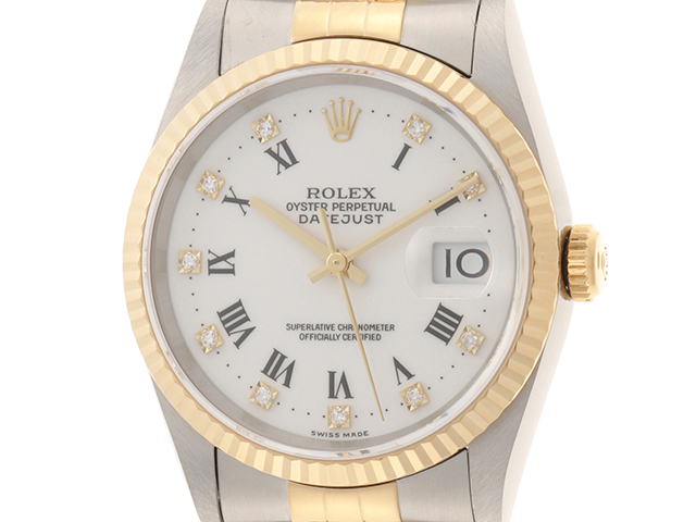 ROLEX ロレックス　デイトジャスト　16233Ｇ　YG/SS　ホワイトローマン10Ｐダイヤ文字盤　メンズ　自動巻き　100Ｍ防水　【436】