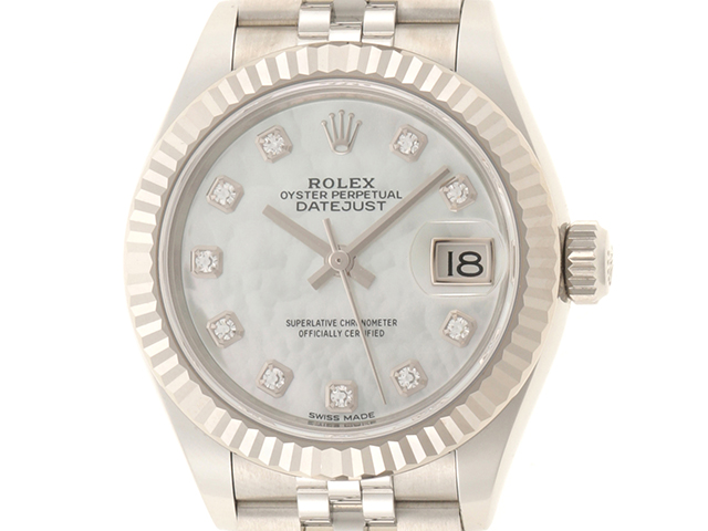 2019年6月　正規　ROLEX　ロレックス　デイトジャスト　279174NG　WG/SS　ホワイトシェル　10ポイントダイヤ　ランダム番　 自動巻き【434】