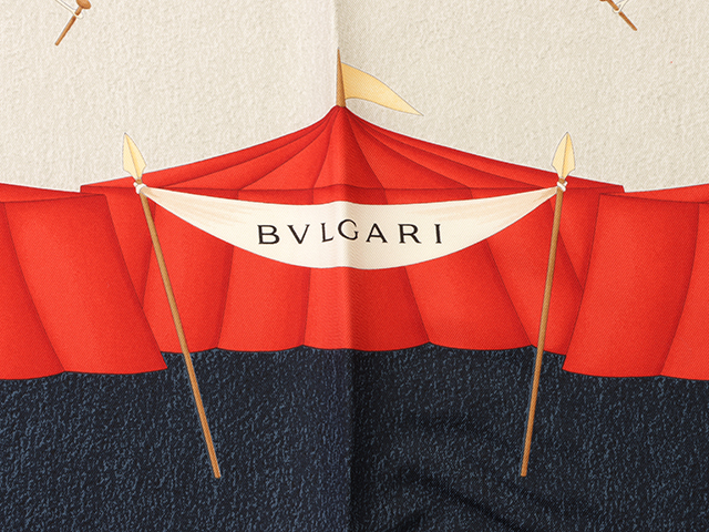 BVLGARI ブルガリ スカーフ レッド ブルー グレー シルク 【460