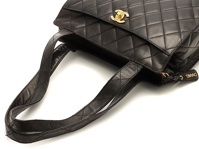 CHANEL　シャネル　マトラッセ　ターンロック　トートバッグ　ラムスキン　ブラック　ゴールド金具【430】2146000327216