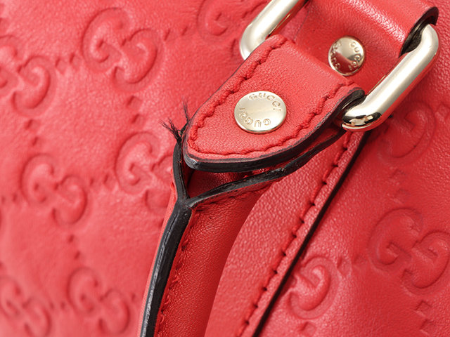 GUCCI グッチ シマボストンバッグ レッド レザー アウトレット