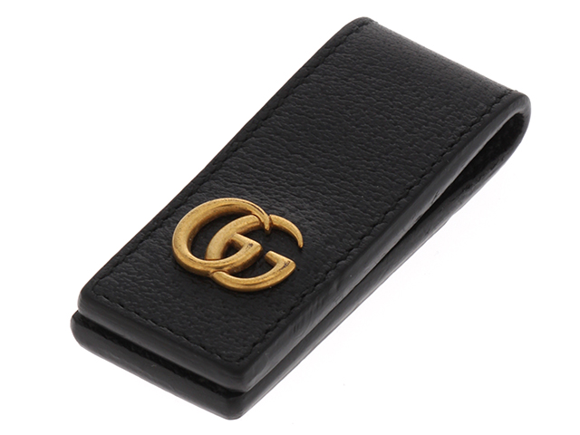 GUCCI GGマーモンド マネークリップ ブラック カーフ/GP