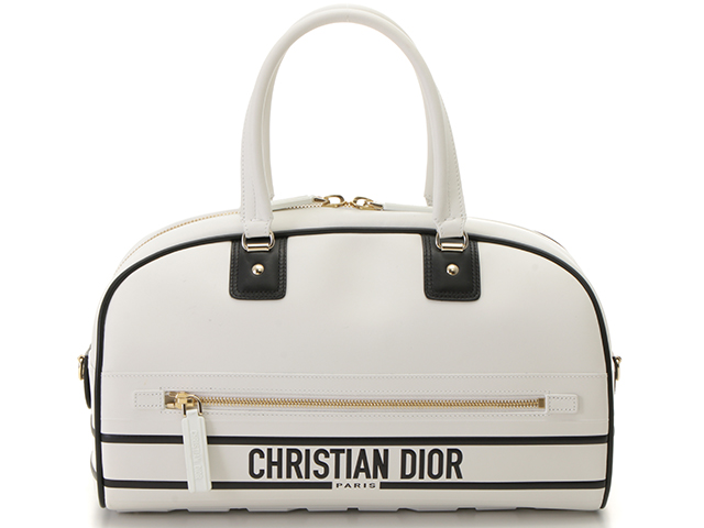 Christian Dior クリスチャンディオール DIOR VIBE マクロカナージュ レザー ミディアム ボウリングバッグ 2WAY ハンドバッグ - ブラック/ホワイト by