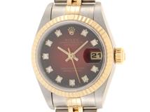 2020年2月ロレックスOH済み S番　ROLEX ロレックス　レディース オートマチック　デイトジャスト 69173G レッドグラデーション10PD文字盤 旧留 K18YG/SS【472】HK