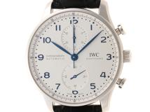 IWC インターナショナルウォッチカンパニー ポルトギーゼ・クロノグラフ IW371605 時計 SS/革 シルバー文字盤 自動巻き サファイアガラス【472】HU