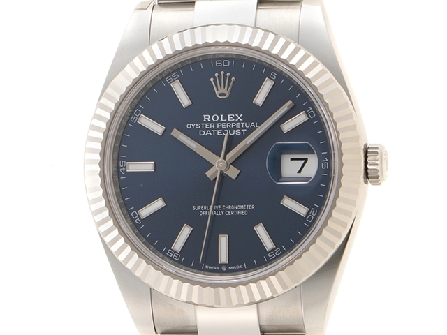 ロレックス デイトジャスト 自動巻き 腕時計 ステンレススチール SS ホワイトゴールド WG ブライトブルー ランダム番 2022年8月購入 126234 メンズ 40802060556【アラモード】