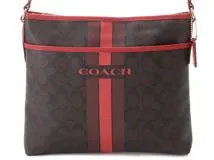 COACH コーチ シグネチャー ショルダーバッグ ダークブラウン／レッド