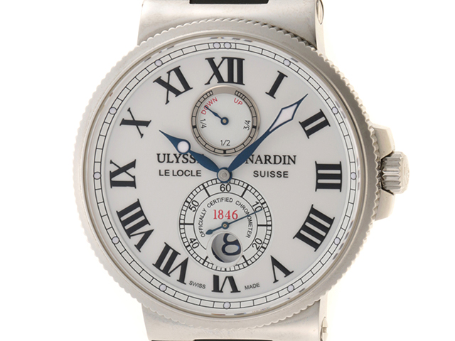 ULYSSE NARDIN ユリスナルダン マリーン クロノメーター 43mm 自動巻き SS/ラバー メンズ  ホワイト【430】2146000351433 の購入なら「質」の大黒屋（公式）