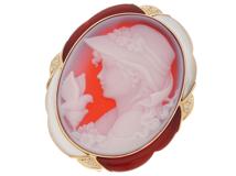 JEWELRY　貴金属・宝石　ブローチ　ペンダントトップ　カメオ　K18　ゴールド　サンゴ　白蝶貝　ダイヤモンド　21.0g　（2146000363535）【200】