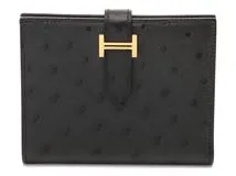 HERMES　エルメス　小物　二つ折り財布　ベアンコンパクト　ブルーニュイ・GP金具　オーストリッチ　C刻印・2018年頃製造　【472】HA