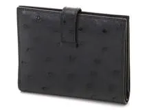 HERMES　エルメス　小物　二つ折り財布　ベアンコンパクト　ブルーニュイ・GP金具　オーストリッチ　C刻印・2018年頃製造　【472】HA