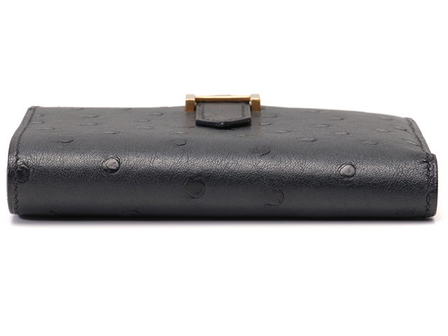 HERMES　エルメス　小物　二つ折り財布　ベアンコンパクト　ブルーニュイ・GP金具　オーストリッチ　C刻印・2018年頃製造　【472】HA