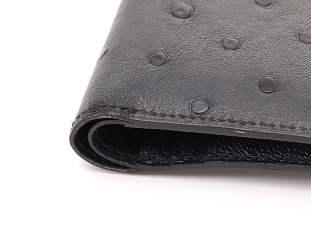 HERMES　エルメス　小物　二つ折り財布　ベアンコンパクト　ブルーニュイ・GP金具　オーストリッチ　C刻印・2018年頃製造　【472】HA