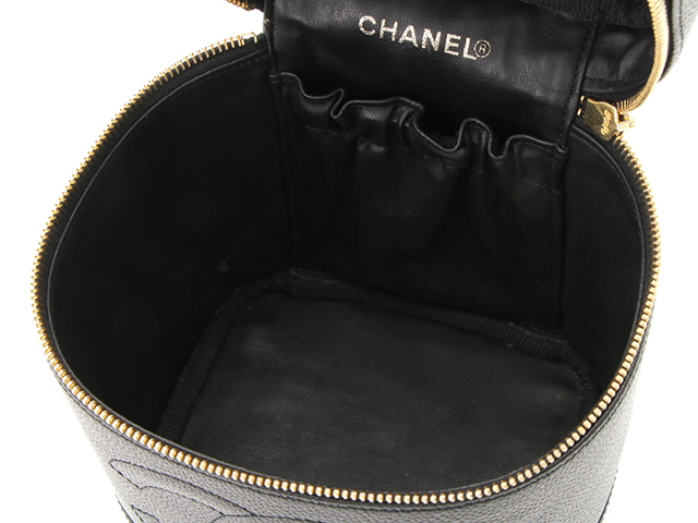 CHANEL シャネル 縦型バニティ キャビアスキン ブラック/GP金具 AO1998