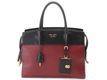 PRADA プラダ 2WAYトートバッグ エスプラナード サフィアーノ/レザー ブラック/レッド ゴールド金具 1BA045【434】
