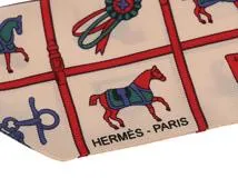 HERMES エルメス スカーフ ツイリー Couvertures Tenues et de Jour 馬着 ベージュ レッド シルク【473】