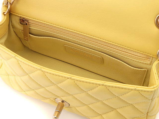 レアカラー♪ CHALE ミニフラップ マトラッセ 20cm イエロー CHANEL シャネル バッグ ミニマトラッセチェーンショルダー