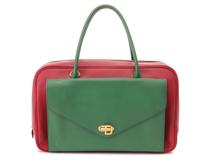 HERMES エルメス ハンドバッグ ロレ－ヌ クシュベル ルージュ/グリーン/イエロー/ゴールド金具 〇X刻印(1994年頃)【472】YY