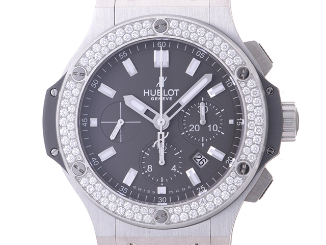 HUBLOT　ウブロ　腕時計　ビッグバン アールグレイ ダイヤベゼル　SS×革×TI×ラバー　グレー文字盤　301.ST.5020.GR.1104　2146000389009【437】