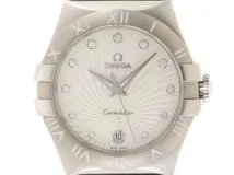 OMEGA オメガ コンステレーション 35MM 123.13.35.60.52.001 SS ステンレススチール  レザーストラップ ホワイト 11P ダイヤモンド クォーツ キャリバー1532 【460】2146000393860