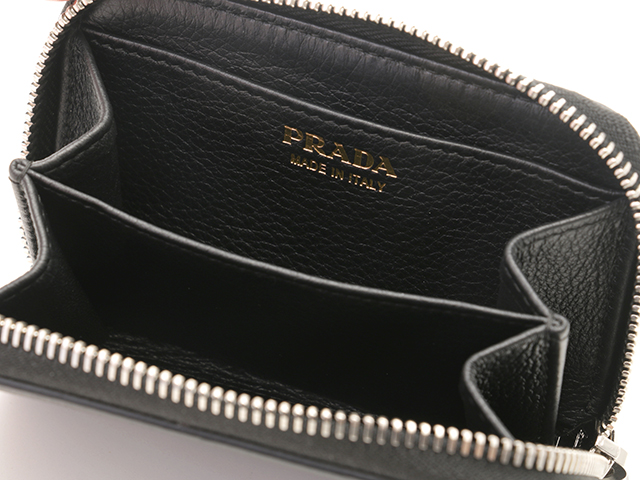 PRADA プラダ コインケース レザー ブラック シルバー金具 PRADA プラダ コインケース レザー ブラック シルバー金具