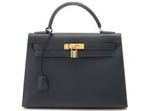 HERMES エルメス  ショルダーバッグ　ケリー32　ネイビー・GP金具　クシュベル　□A刻印・1997年頃製造【472】HA