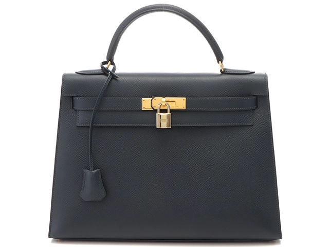 HERMES エルメス  ショルダーバッグ　ケリー32　ネイビー・GP金具　クシュベル　□A刻印・1997年頃製造【472】HA