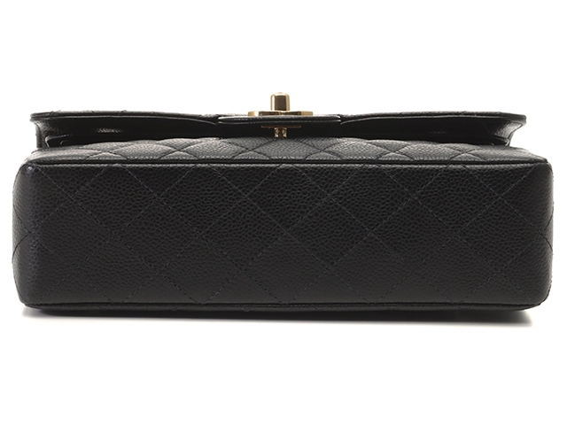 CHANEL シャネル マトラッセWフラップチェーンショルダー 23cm ショルダーバッグ マトラッセ ブラック ゴールド金具 キャビアスキン【434】