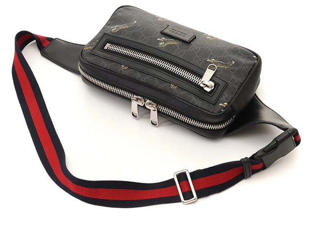 GUCCI　グッチ　タイガー　GGスプリーム　ウエストバッグ　ブラック　PVC/レザー【433】