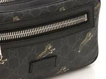 GUCCI　グッチ　タイガー　GGスプリーム　ウエストバッグ　ブラック　PVC/レザー【433】