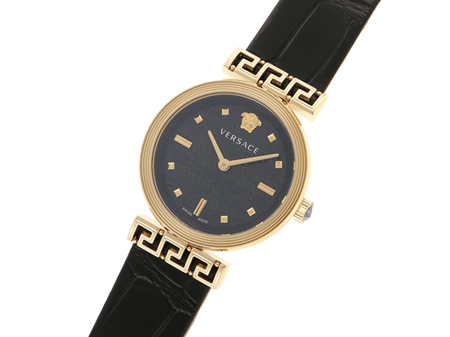 VERSACE ヴェルサーチ ミアンダー VELW01122 ブラック文字盤 GP/革 クォーツ ユニセックス 2146000401237【430】