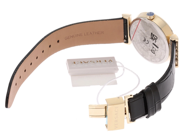 VERSACE ヴェルサーチ ミアンダー VELW01122 ブラック文字盤 GP/革 クォーツ ユニセックス 2146000401237【430】