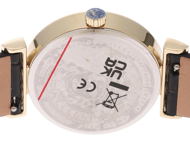 VERSACE ヴェルサーチ ミアンダー VELW01122 ブラック文字盤 GP/革 クォーツ ユニセックス 2146000401237【430】