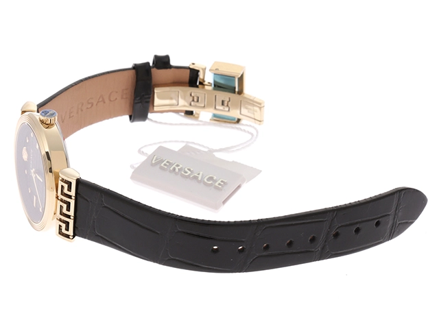 VERSACE ヴェルサーチ ミアンダー VELW01122 ブラック文字盤 GP/革 クォーツ ユニセックス 2146000401237【430】
