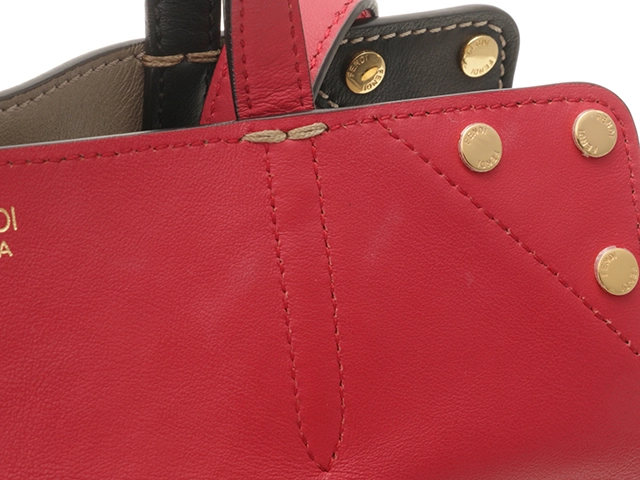 FENDI　フェンディ　フリップ　2wayバッグ　レッド/ベージュ　カーフ【431】2146000404313