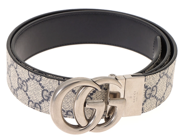 GUCCI GGパターン ベルト 黒/ベージュ GG Marmont wide belt with shiny buckle in black leather