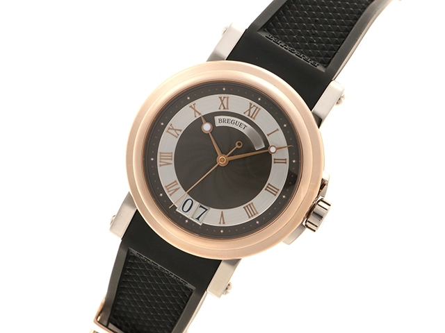 Breguet ブレゲ 腕時計 2010年並行品 マリーンII ラージデイト K18ピンクゴールド/ホワイトゴールド/ラバー グレー／シルバー文字盤 自動巻き【472】SJ