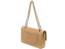 CHANEL　シャネル　マトラッセＷフラップ25　チェーンショルダー 　ベージュ　ゴールド金具　キャビア【432】2146000412301
