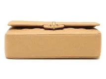 CHANEL　シャネル　マトラッセＷフラップ25　チェーンショルダー 　ベージュ　ゴールド金具　キャビア【432】2146000412301