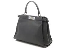 FENDI フェンディ セレリア ピーカブーアイコニック ミディアム 8BN290 グレー/SV レザー 【460】2146000413759