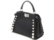 FENDI　フェンディ　ミニ ピーカブー　8BN244 A1F7 F0GXN　ブラック　カーフ/フェイクパール　2WAYショルダーバッグ【207】214600416057