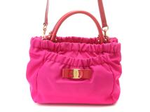 Salvatore　Ferragamo　フェラガモ　ヴァラリボン　２ｗａｙショルダー　ピンク／レッド　ナイロン／パテント　GG-21 C793【431】2146000419058