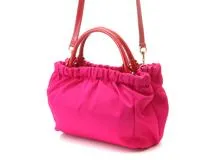Salvatore　Ferragamo　フェラガモ　ヴァラリボン　２ｗａｙショルダー　ピンク／レッド　ナイロン／パテント　GG-21 C793【431】2146000419058