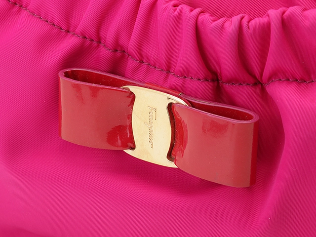 【大黒屋ECサイト・店頭限定】Salvatore Ferragamo フェラガモ ヴァラリボン 2wayショルダー ピンク/レッド ナイロン/パテント GG-21 C793【472】2146000419058